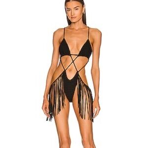 Michael Costello Black Fringe One Piece Swimsuit